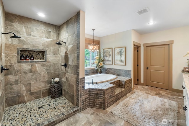 29122 71st Ave E, Graham, WA 98338 - bathroom featuring a garden tub, a tile shower, and recessed lighting