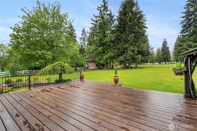 29122 71st Ave E, Graham, WA 98338 - wooden deck featuring a yard and view of wooded area
