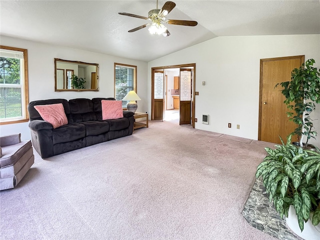 2147 Beverly Blvd, Shelton, WA 98584 - carpeted living area featuring vaulted ceiling and ceiling fan