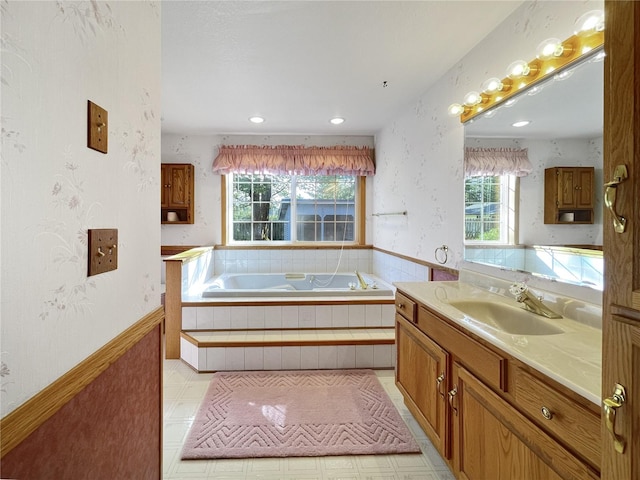 2147 Beverly Blvd, Shelton, WA 98584 - full bathroom with a garden tub, vanity, recessed lighting, and wallpapered walls