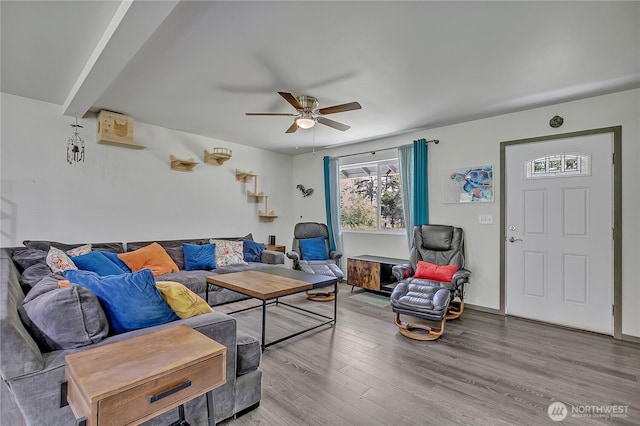 13218 197th St E, Graham, WA 98338 - living area with a ceiling fan and wood finished floors