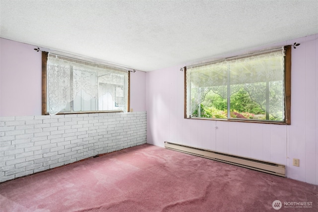 1240 Beach Dr, Camano Island, WA 98282 - empty room featuring a baseboard radiator, carpet, plenty of natural light, and a textured ceiling