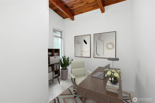 1240 Beach Dr, Camano Island, WA 98282 - office area with wooden ceiling with exposed beams