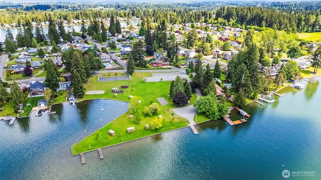 20409 70th St E, Bonney Lake, WA 98391 - aerial perspective of suburban area featuring a large body of water