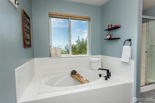 1063 Tamarack Ln, Port Angeles, WA 98362 - bathroom with healthy amount of natural light, a stall shower, and a bath