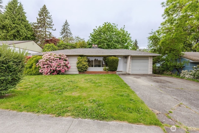 2409 Veldee Ave, Bremerton, WA 98312 - ranch-style home with an attached garage, driveway, a front yard, and a chimney