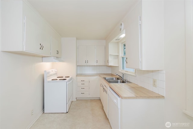 2409 Veldee Ave, Bremerton, WA 98312 - kitchen with a sink, white appliances, under cabinet range hood, tasteful backsplash, and light countertops