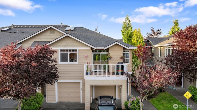 22756 SE 13th Ln Unit C6, Sammamish, WA 98075 - view of front facade featuring a balcony, a garage, and a shingled roof