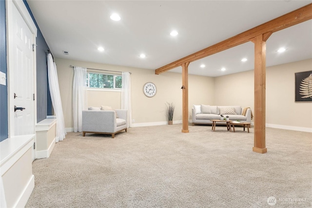 137 Sudden Valley Dr, Bellingham, WA 98229 - living room featuring light colored carpet, recessed lighting, and baseboards