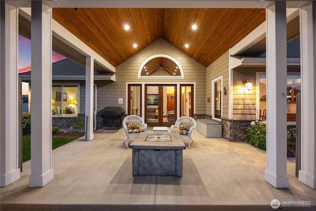 35 N Shore Dr, Orondo, WA 98843 - view of patio with french doors, a fire pit, and a grill
