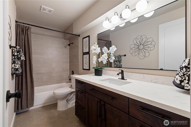 18510 NE 15th Pl, Bellevue, WA 98008 - full bath featuring vanity, shower / bath combo with shower curtain, toilet, and finished concrete flooring