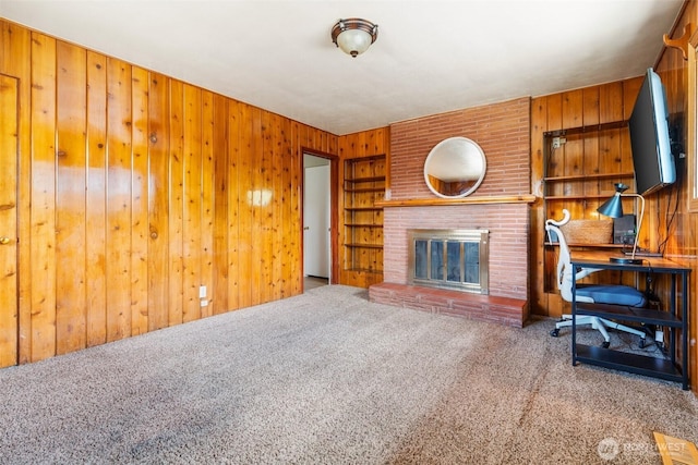 1001 Elm St, Centralia, WA 98531 - carpeted office with wooden walls and a brick fireplace