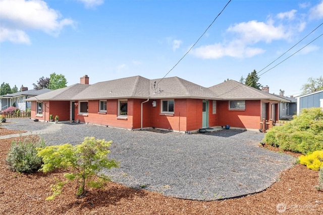 1001 Elm St, Centralia, WA 98531 - rear view of property featuring a chimney, roof with shingles, and brick siding