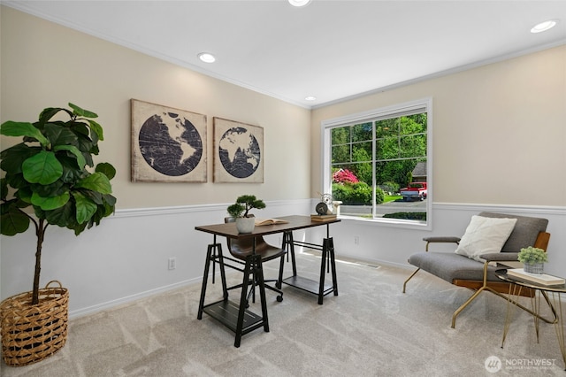 32910 NE 40th Pl, Carnation, WA 98014 - carpeted office featuring ornamental molding, recessed lighting, and baseboards