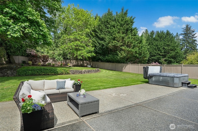 32910 NE 40th Pl, Carnation, WA 98014 - view of patio featuring a hot tub and outdoor lounge area