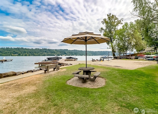 3834 175th Ave NE Unit G16, Redmond, WA 98052 - view of community featuring a water view, a yard, a dock, and volleyball court
