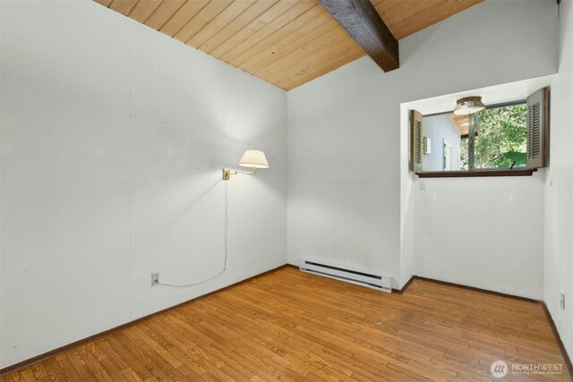 13008 Riviera Pl NE, Seattle, WA 98125 - unfurnished room with a baseboard radiator, wood finished floors, and wooden ceiling