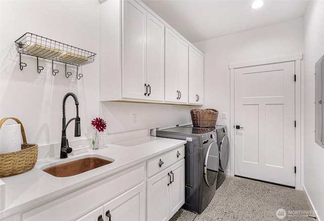 2495 River Rock Dr, Everson, WA 98247 - washroom featuring cabinet space, independent washer and dryer, recessed lighting, and baseboards