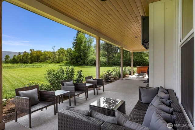 2495 River Rock Dr, Everson, WA 98247 - view of patio / terrace featuring an outdoor hangout area and view of scattered trees