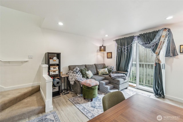 903 N 130th St Unit 113, Seattle, WA 98133 - living room with baseboards, light wood finished floors, and recessed lighting
