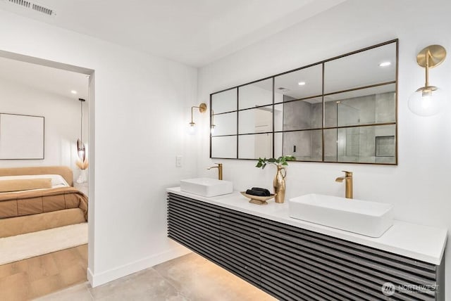 19433 SE 128th St, Renton, WA 98059 - bathroom featuring baseboards, a garden tub, a shower, and double vanity