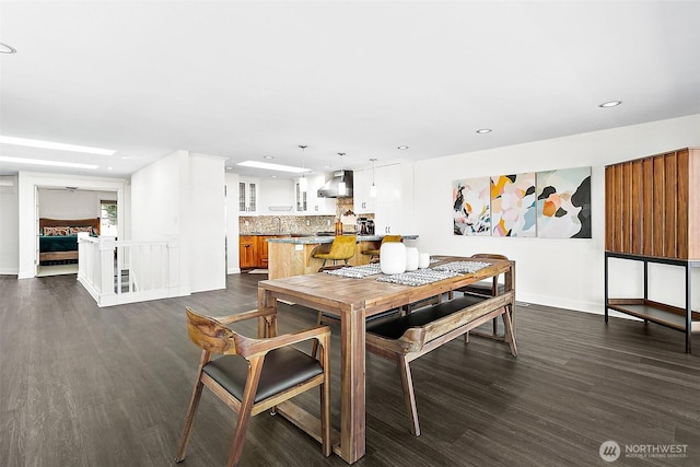 5758 Overlook Ave NE, Tacoma, WA 98422 - dining area featuring dark wood-style flooring, recessed lighting, and baseboards