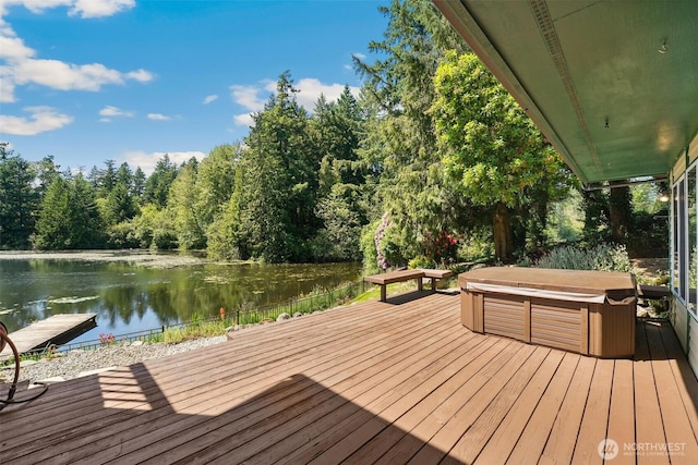 35029 37th Ave S, Auburn, WA 98001 - wooden deck with a covered hot tub, a water view, and a wooded view