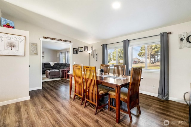 3327 Firouzi Dr NE, Moses Lake, WA 98837 - dining space featuring plenty of natural light, lofted ceiling, wood finished floors, and baseboards