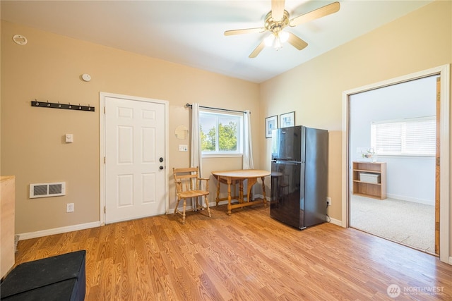 1160 Cays Rd, Sequim, WA 98382 - foyer entrance featuring light wood-style floors, ceiling fan, and baseboards