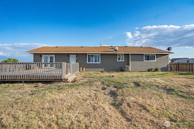 13576 NE Rd 10, Moses Lake, WA 98837 - rear view of house with a wooden deck, french doors, and cooling unit