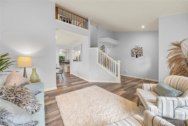 27772 213th Ct SE, Maple Valley, WA 98038 - living area featuring stairs, wood finished floors, and recessed lighting