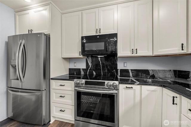27772 213th Ct SE, Maple Valley, WA 98038 - kitchen with stainless steel appliances, white cabinets, and dark stone countertops