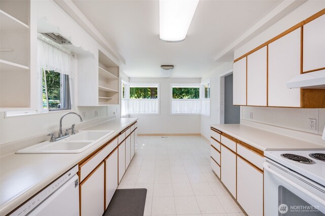 11319 86th Ave E, Puyallup, WA 98373 - kitchen with white appliances, light countertops, open shelves, and a sink