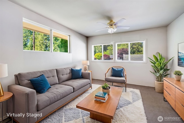 11319 86th Ave E, Puyallup, WA 98373 - carpeted living area with a ceiling fan