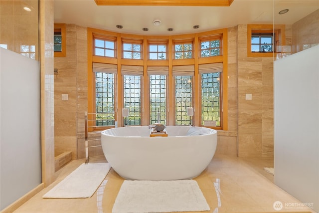 33020 84th Ave NW, Stanwood, WA 98292 - bathroom featuring a freestanding bath, recessed lighting, a walk in shower, and tile patterned flooring