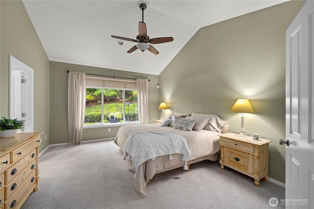 8122 104th Street Ct SW, Lakewood, WA 98498 - bedroom with lofted ceiling, light colored carpet, baseboards, and a ceiling fan