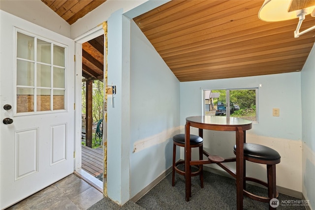 131 Horse Heaven Rd, Cle Elum, WA 98922 - dining area with wood ceiling, lofted ceiling, and baseboards