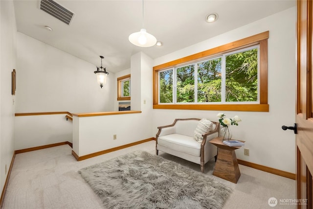 14427 Silven Ave NE, Bainbridge Island, WA 98110 - sitting room featuring carpet flooring, baseboards, and vaulted ceiling