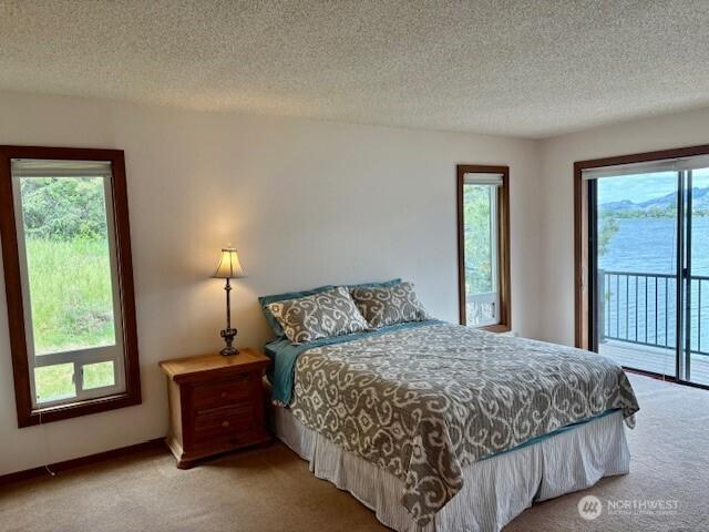 56 Westlake Rd, Oroville, WA 98844 - bedroom featuring light carpet, access to outside, and a textured ceiling