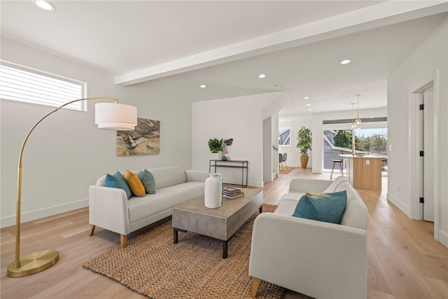 6730 21st Ave SW, Seattle, WA 98106 - living room featuring light wood-type flooring, recessed lighting, and baseboards