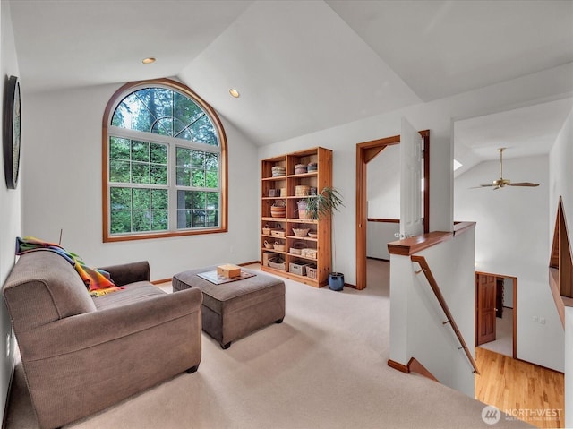 44611 SE 72nd St, Snoqualmie, WA 98065 - living room featuring vaulted ceiling and ceiling fan