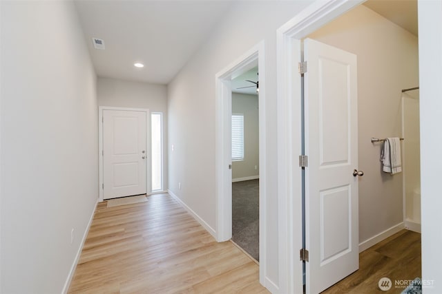 9422 Fairhaven Cir NE, Bremerton, WA 98311 - hallway with light wood-style floors, baseboards, and recessed lighting