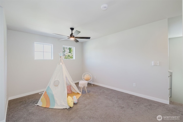 9422 Fairhaven Cir NE, Bremerton, WA 98311 - game room featuring a ceiling fan, carpet floors, and baseboards