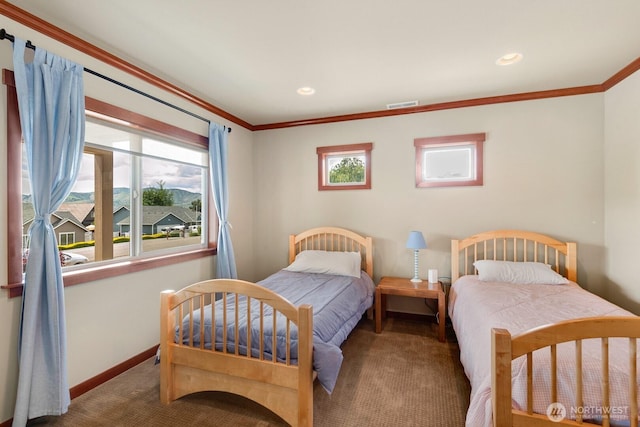 205 Butte Rd, Chelan, WA 98816 - bedroom featuring carpet, crown molding, baseboards, and recessed lighting