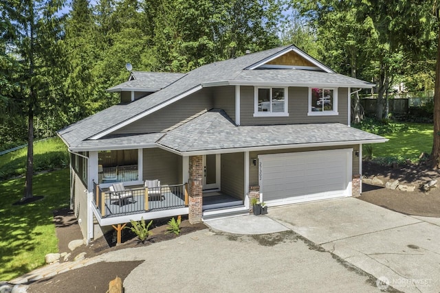 27302 NE 153rd Pl, Duvall, WA 98019 - view of front facade with a porch, a shingled roof, a garage, concrete driveway, and a front yard