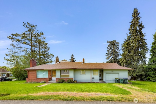 420 E Connecticut St, Bellingham, WA 98225 - ranch-style house with an attached garage, driveway, a front lawn, and a chimney