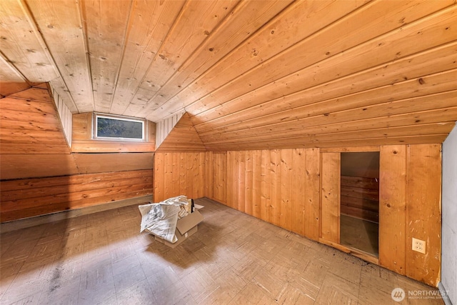 420 E Connecticut St, Bellingham, WA 98225 - additional living space with wooden ceiling, a sauna / steam room, wood walls, and vaulted ceiling