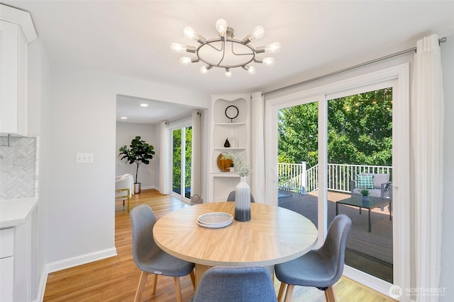 1703 NE 91st St, Seattle, WA 98115 - dining area featuring light wood-style flooring, a chandelier, and built in shelves