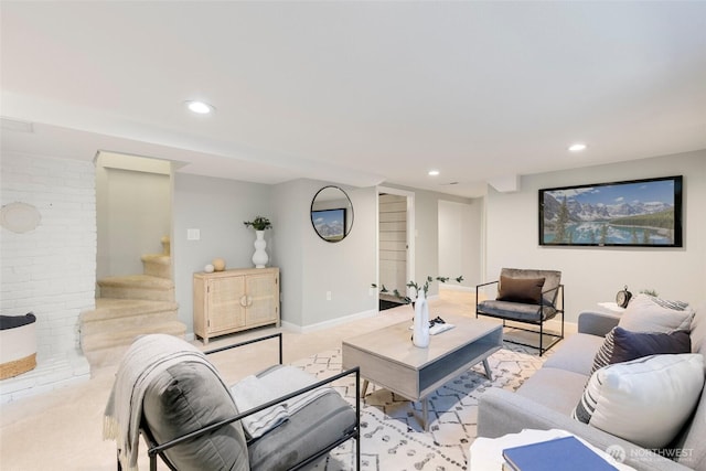 1703 NE 91st St, Seattle, WA 98115 - living area featuring carpet floors, stairs, and recessed lighting