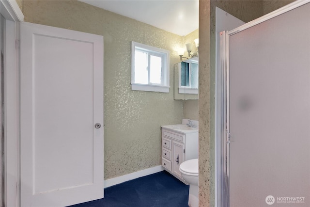 20925 SE Renton-Maple Valley Rd, Maple Valley, WA 98038 - full bath featuring vanity, toilet, an enclosed shower, and baseboards